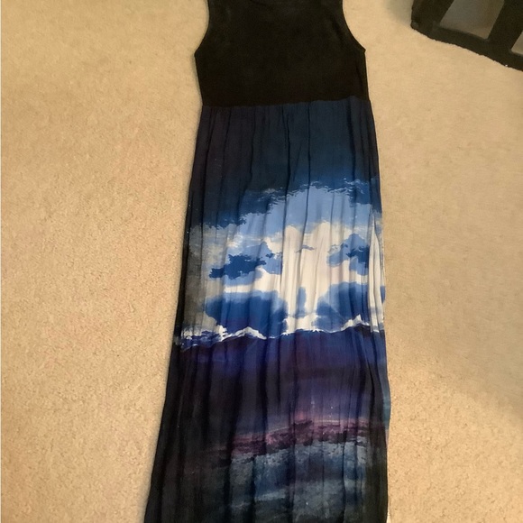 Motel Rocks Urban Outfitters Black Blue Purple Sunset watercolor Maxi Dress LG. - Picture 7 of 12